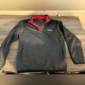 Men's Gray and Red Quarter-Zip Sweater